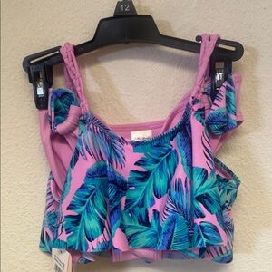 Tropical Leaf Print Pink Top